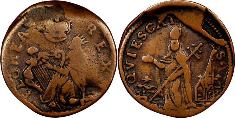 Undated (ca. 1652-1674) St. Patrick Farthing. Martin 1a.1-Ca.4, W-11500. Rarity-...