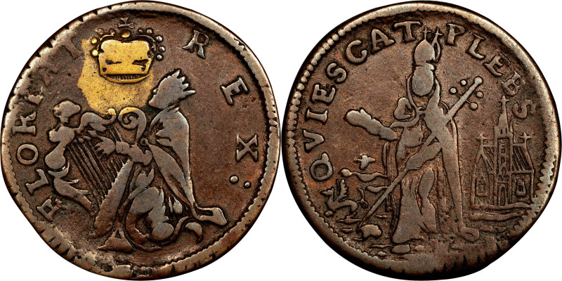 Undated (ca. 1652-1674) St. Patrick Farthing. Martin 1b.2-Ba.2, W-11500. Rarity-...