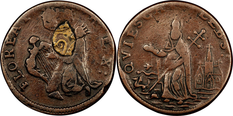 Undated (ca. 1652-1674) St. Patrick Farthing. Martin 1b.8-Da.11, W-11500. Rarity...