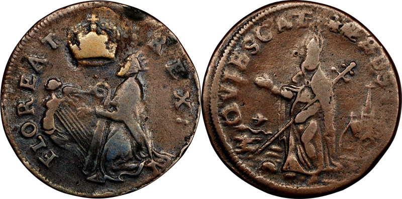 Undated (ca. 1652-1674) St. Patrick Farthing. Martin 1c.1-Da.2, W-11500. Rarity-...