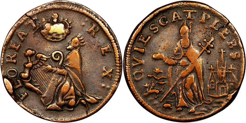 Undated (ca. 1652-1674) St. Patrick Farthing. Martin 1c.4-Ba.5, W-11500. Rarity-...