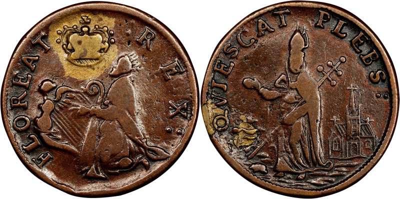 Undated (ca. 1652-1674) St. Patrick Farthing. Martin 1c.10-Da.3, W-11500. Rarity...