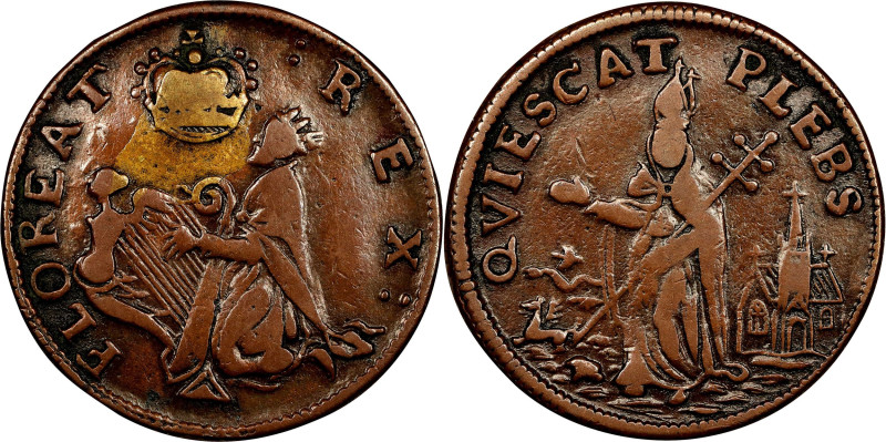 Undated (ca. 1652-1674) St. Patrick Farthing. Martin 1c.11-Ba.7, W-11500. Rarity...