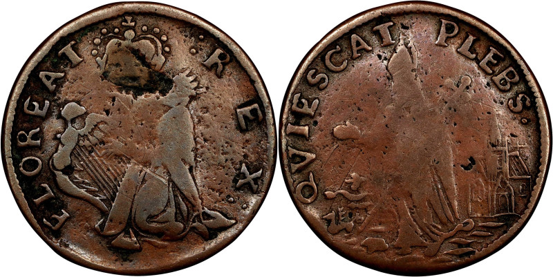 Undated (ca. 1652-1674) St. Patrick Farthing. Martin 1c.14-Ca.6, W-11500. Rarity...