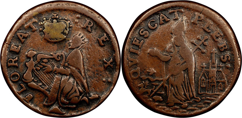 Undated (ca. 1652-1674) St. Patrick Farthing. Martin 1c.16-Ca.7, W-11500. Rarity...