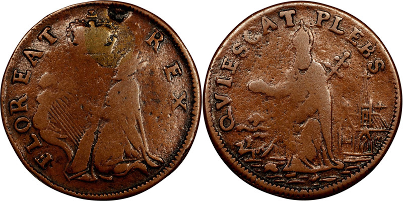 Undated (ca. 1652-1674) St. Patrick Farthing. Martin 1c.31-Ba.18, W-11500. Rarit...