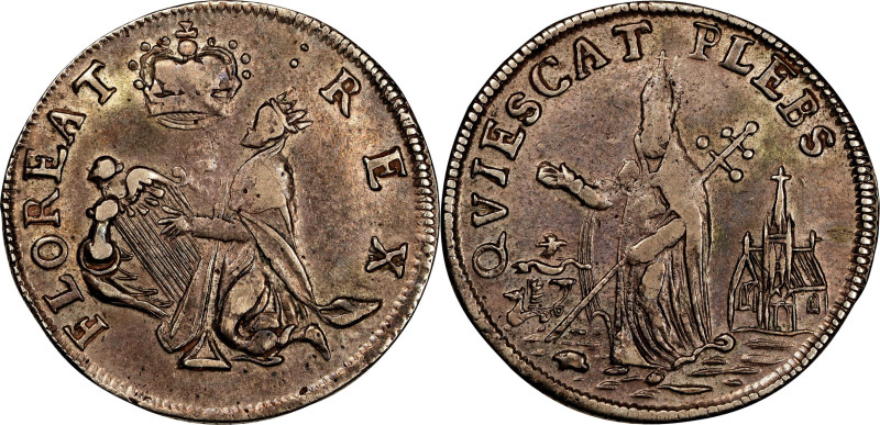 Undated (ca. 1652-1674) St. Patrick Farthing. Martin 1d.1-Ba.11, W-11520. Rarity...