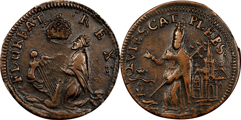 Undated (ca. 1652-1674) St. Patrick Farthing. Martin 3b.1-Eb.3, W-11500. Rarity-...