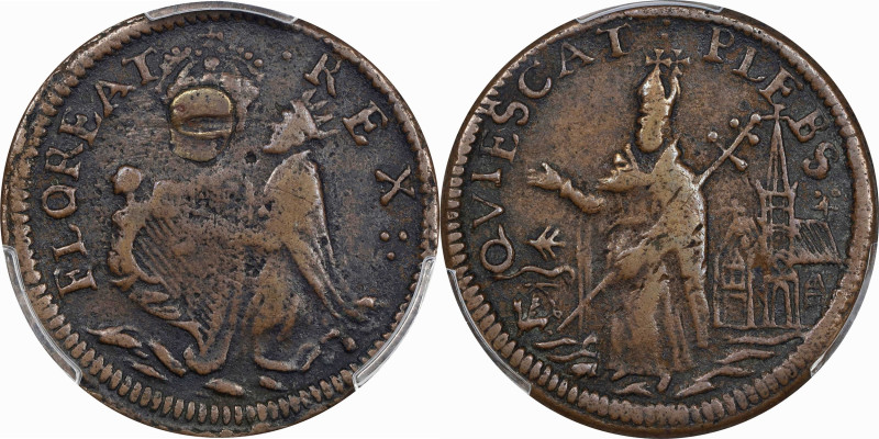 Undated (ca. 1652-1674) St. Patrick Farthing. Martin 3b.5-Db.3, W-11500. Rarity-...