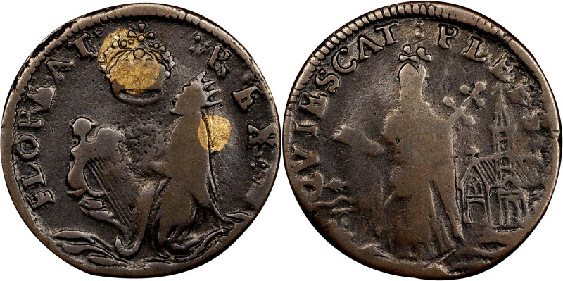 Undated (ca. 1652-1674) St. Patrick Farthing. Martin 3d.1-Eb.4, W-11500. Rarity-...