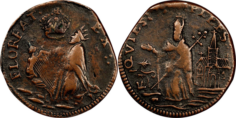 Undated (ca. 1652-1674) St. Patrick Farthing. Martin 3g.3-Fc.9, W-11500. Rarity-...