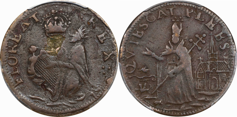 Undated (ca. 1652-1674) St. Patrick Farthing. Martin 3h.1-Ba.27, W-11500. Rarity...