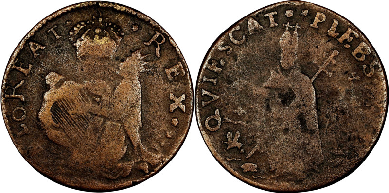 Undated (ca. 1652-1674) St. Patrick Farthing. Martin 4f.1-Ge.2, W-11500. Rarity-...