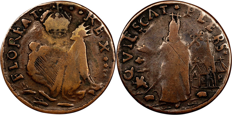 Undated (ca. 1652-1674) St. Patrick Farthing. Martin 4k.1-Gb.5, W-11500. Rarity-...