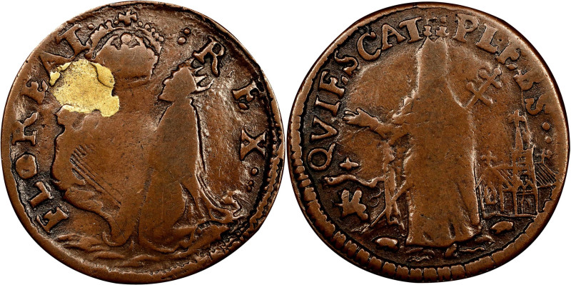 Undated (ca. 1652-1674) St. Patrick Farthing. Martin 4m.1-Gh.2, W-11500. Rarity-...