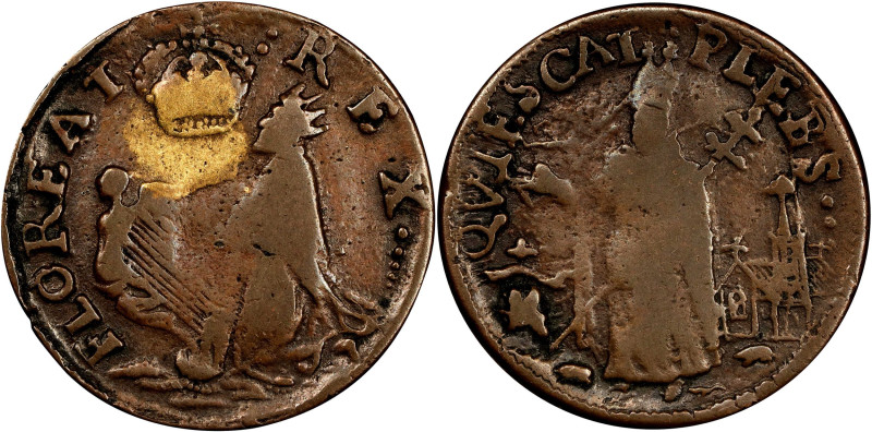 Undated (ca. 1652-1674) St. Patrick Farthing. Martin 4n.1-Gh.2, W-11500. Rarity-...