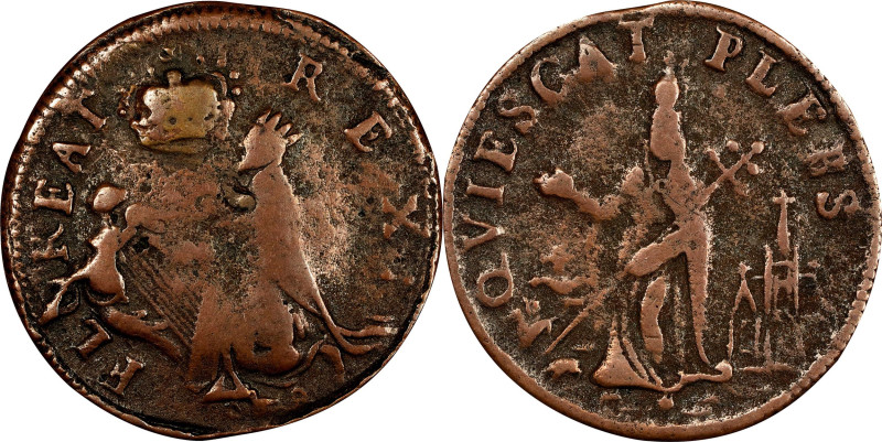 Undated (ca. 1652-1674) St. Patrick Farthing. Martin 6a.1-Ba.6, W-11500. Rarity-...