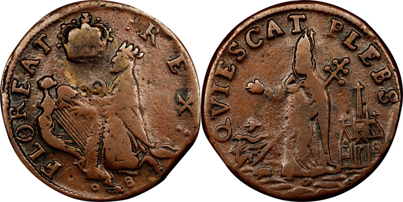 Undated (ca. 1652-1674) St. Patrick Farthing. Martin 6b.1-Ba.8, W-11500. Rarity-...