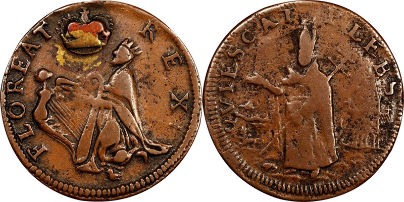 Undated (ca. 1652-1674) St. Patrick Farthing. Martin 8a.4-Ca.1, W-11500. Rarity-...