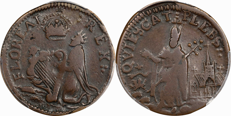 Undated (ca. 1652-1674) St. Patrick Farthing. Martin 9a.2-Fc.7, W-11500. Rarity-...