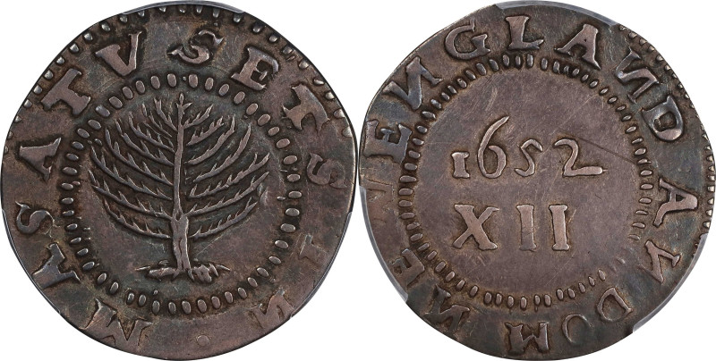 1652 Pine Tree Shilling. Large Planchet. Noe-11, Salmon 9-F, W-760. Rarity-4. No...