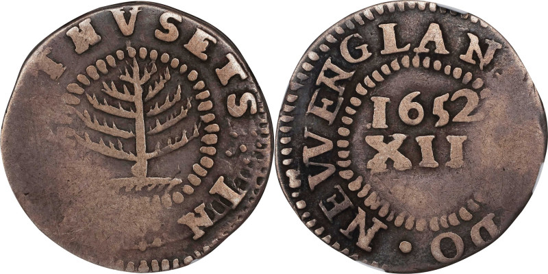 1652 Pine Tree Shilling. Small Planchet. Noe-23, Salmon 8-C, W-875. Rarity-6. Fi...