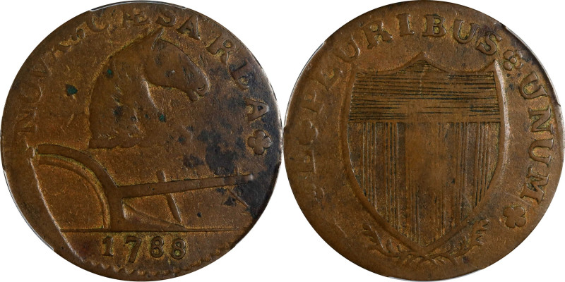 1788 New Jersey Copper. Maris 75-bb, W-5220. Rarity-4. Head Right, Running Fox B...