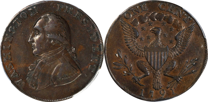 1791 Washington Small Eagle Cent. Musante GW-17, Baker-16, W-10630. Copper. UNIT...