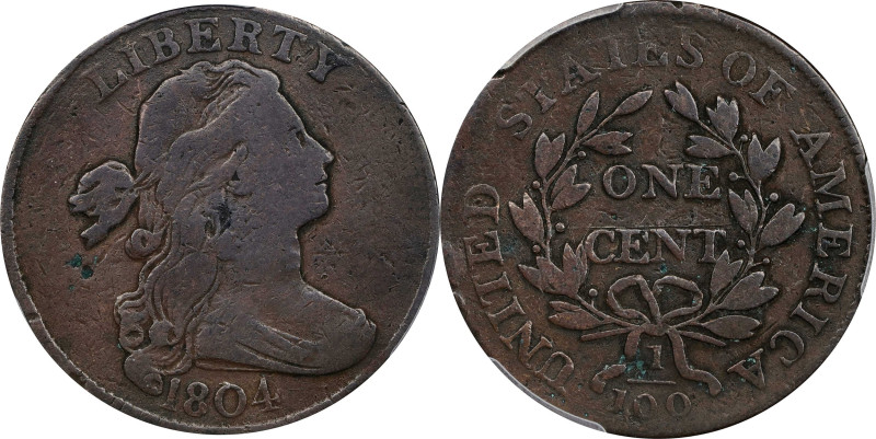 1804 Draped Bust Cent. S-266A, the only known dies. Rarity-2. VG-10 (PCGS).

A...