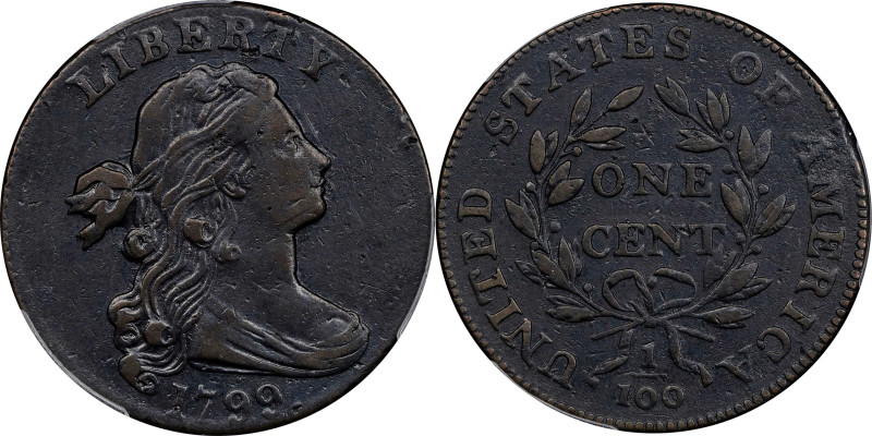 1799 Draped Bust Cent. S-189. Rarity-2. VF-30 (PCGS). CMQ.

The "perfect date"...