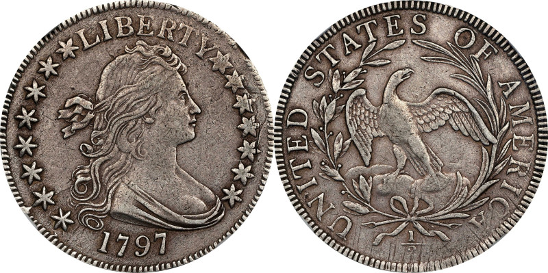 1797 Draped Bust Half Dollar. Small Eagle. O-102, T-2. Rarity-6-. 15 Stars. EF-4...