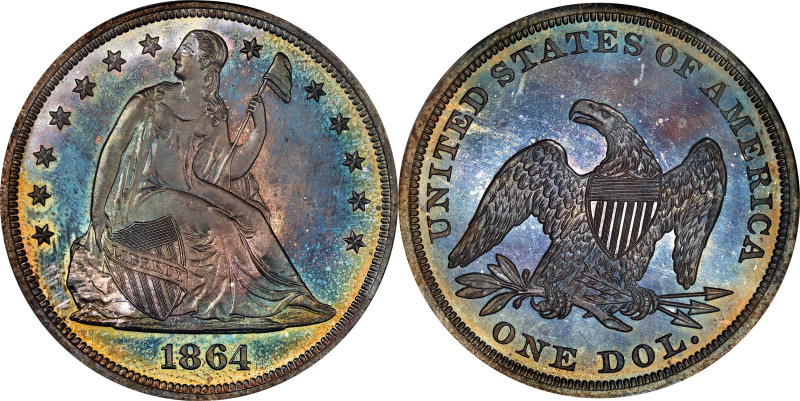 1864 Liberty Seated Silver Dollar. Proof-67 (PCGS). CAC.

Offered is what is a...