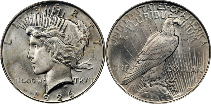 1926-D Peace Silver Dollar. MS-66+ (PCGS). CAC.

Captivating frosty surfaces a...