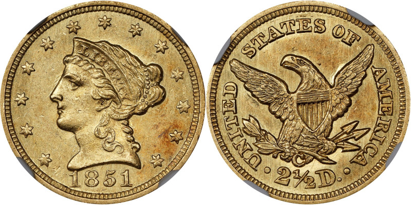 1851-C Liberty Head Quarter Eagle. Winter-1, the only known dies. MS-62 (NGC).
...