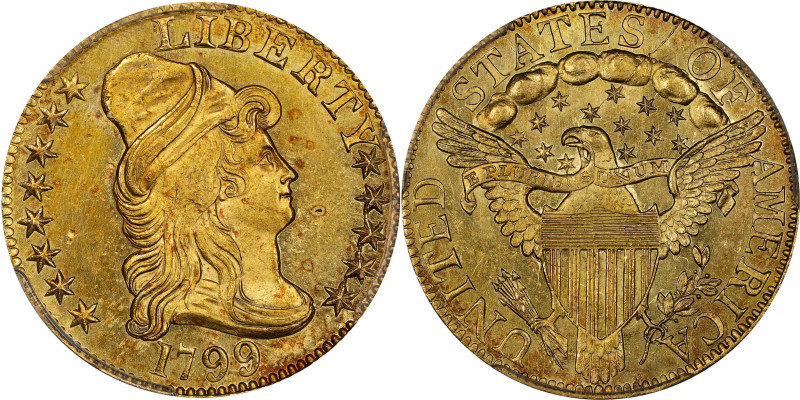 1799 Capped Bust Right Half Eagle. BD-1. Rarity-5+. Small Reverse Stars. MS-61 (...