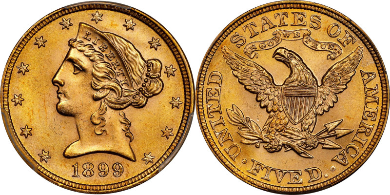 1899 Liberty Head Half Eagle. MS-67 (PCGS).

Razor sharp in strike, this lovel...