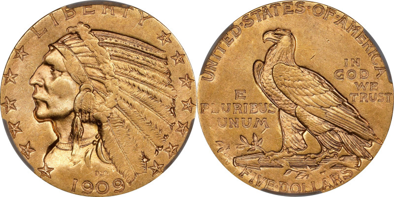 1909-O Indian Half Eagle. AU-58 (CACG). Legacy Holder.

This handsome example ...