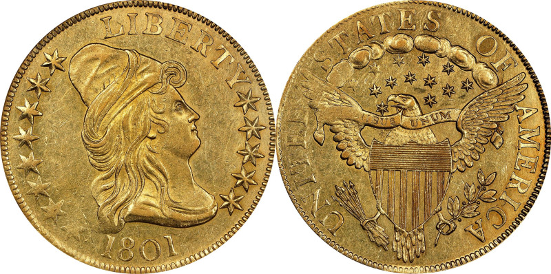 1801 Capped Bust Right Eagle. BD-2, Taraszka-25. Rarity-2. AU-58 (NGC).

This ...