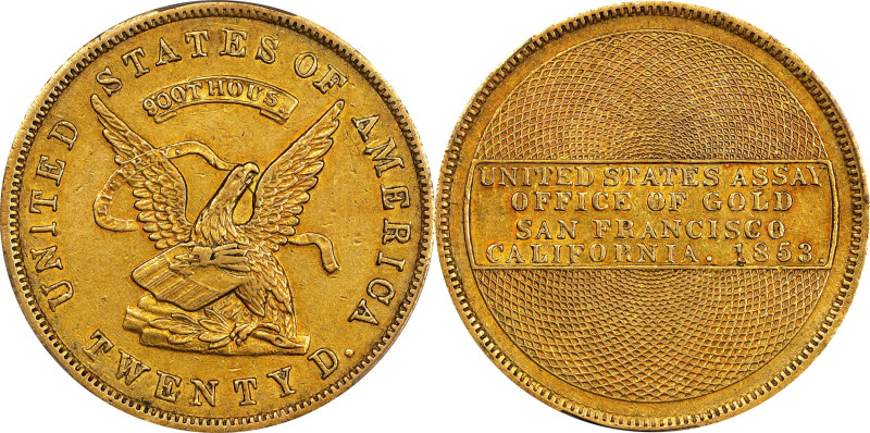 1853 United States Assay Office of Gold $20. K-18. Rarity-2. 900 THOUS. AU Detai...