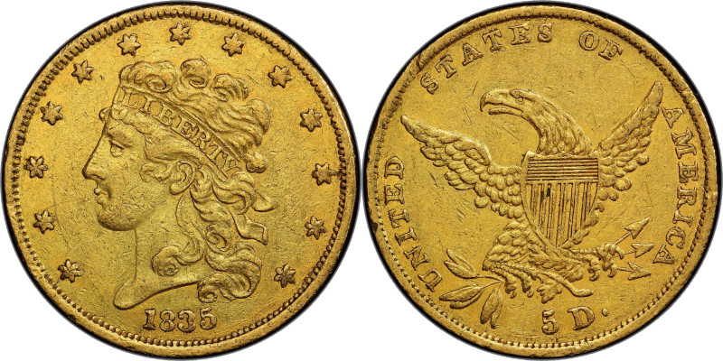 1835 Classic Head Half Eagle. HM-1. Rarity-2+. EF-45 (PCGS). CAC.

A fully ori...