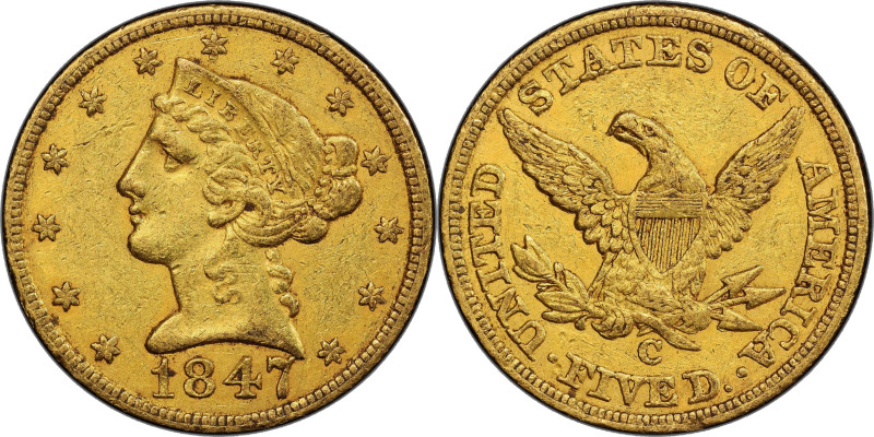 1847-C Liberty Head Half Eagle. Winter-1. EF-45 (PCGS).

A richly original, ho...