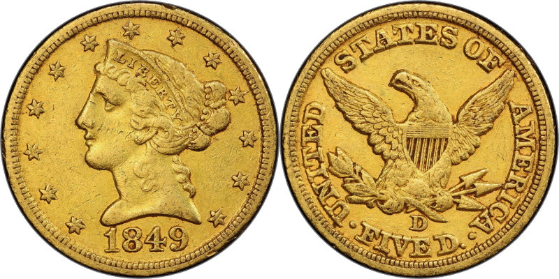 1849-D Liberty Head Half Eagle. Winter 24-R. EF-45 (PCGS). CAC.

A warm and ap...