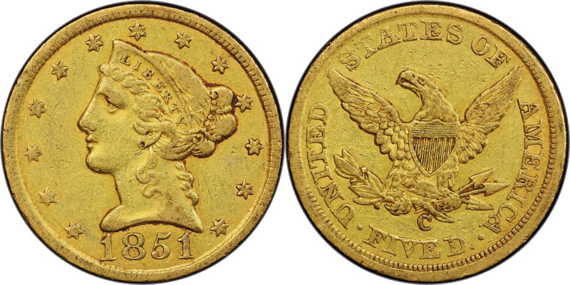 1851-C Liberty Head Half Eagle. Winter-1. EF-45 (PCGS). CAC.

Lovely deep hone...