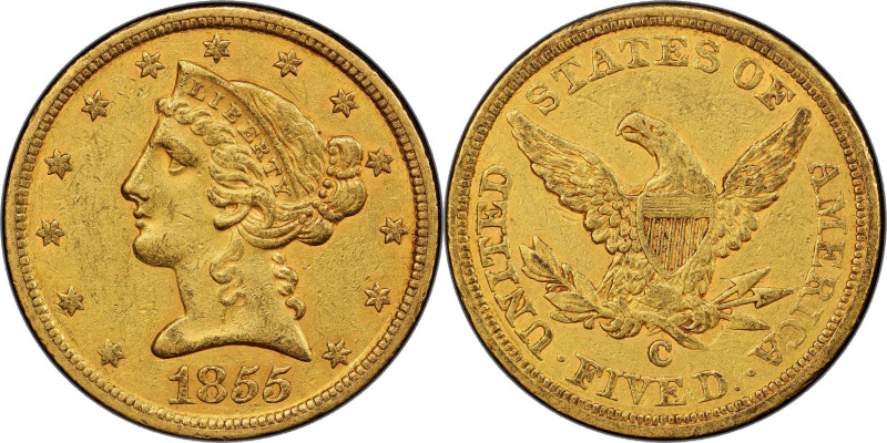 1855-C Liberty Head Half Eagle. Winter-1. Die State I. AU-50 (PCGS). CAC.

Thi...