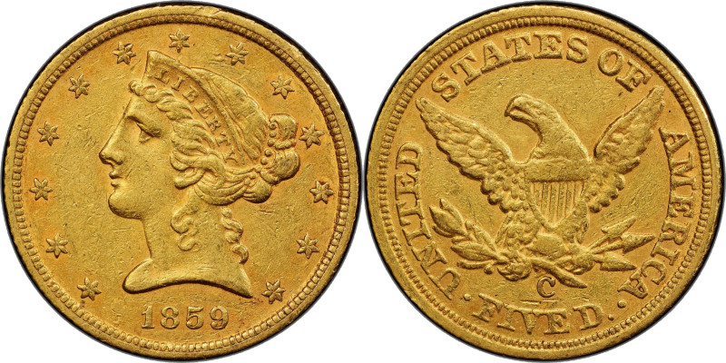 1859-C Liberty Head Half Eagle. Winter-1, the only known dies. Die State I. AU-5...