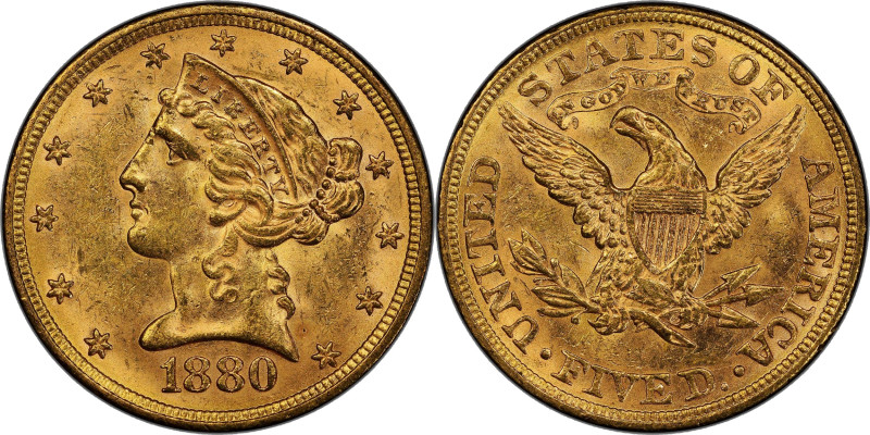 1880 Liberty Head Half Eagle. MS-63+ (PCGS).

This gorgeous example is bathed ...