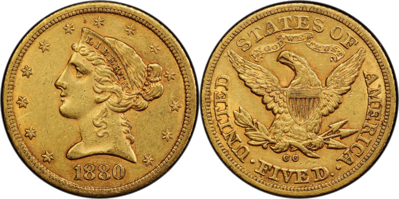 1880-CC Liberty Head Half Eagle. Winter 2-C. AU-55 (PCGS).

Not all that far r...