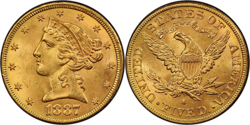 1887-S Liberty Head Half Eagle. MS-64 (PCGS).

Pretty golden-apricot color dom...