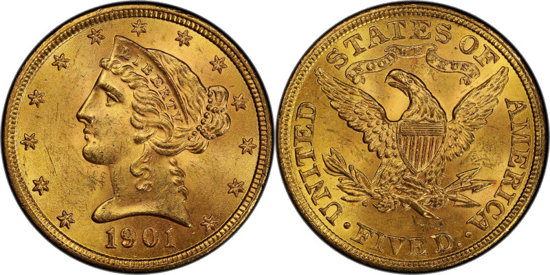 1901 Liberty Head Half Eagle. MS-64+ (PCGS). CAC.

Originally preserved and lu...