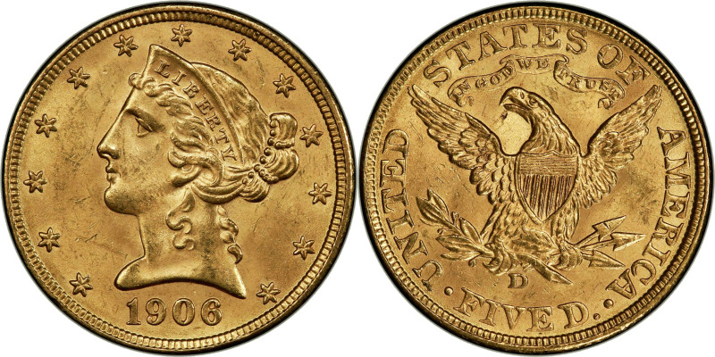 1906-D Liberty Head Half Eagle. MS-64 (PCGS). CAC.

Soft frosty luster in warm...